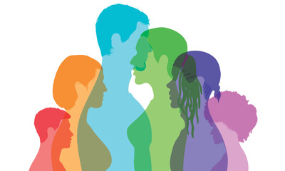 The harmony of collaboration, friendship, and teamwork between people of diverse races or cultures in a society or community. People of different cultures in a flat cartoon.