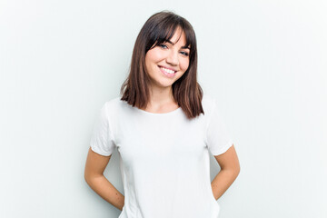 Fototapeta premium Young caucasian woman isolated on white background happy, smiling and cheerful.