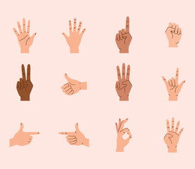 twelve hands human gestures