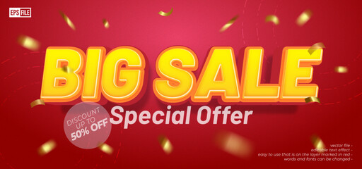 Big sale special offer background with 3D style editable text effect