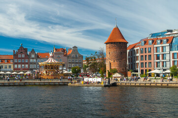 The Swan Tower on the embankment of the Motlawa River in Gdansk