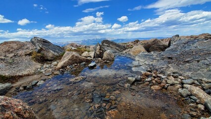 Stream overlooking mountains, Mount Lady Washington trail, Rocky Mountain National Park, Colorado