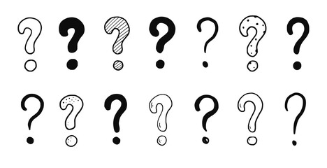Doodle question sign mark set. Hand drawn sketch style ask sign, question mark. Isolated vector illustration.