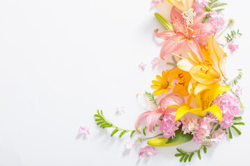 bright summer flowers on white background
