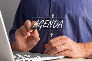 Agenda word. Concept of appointments planning, issues to do, discuss on business meeting online