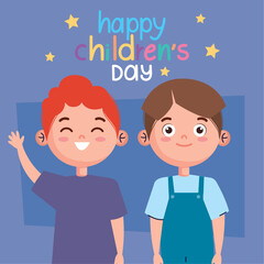 happy children day lettering with boys