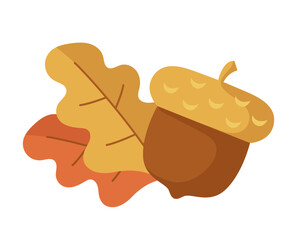 Acorn and oak leaves. Vector clipart isolated on white background.
