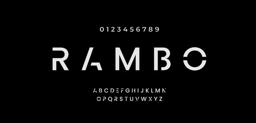 Rambo minimal modern alphabet fonts for logo. Typography technology electronic digital music future creative font. vector illustration