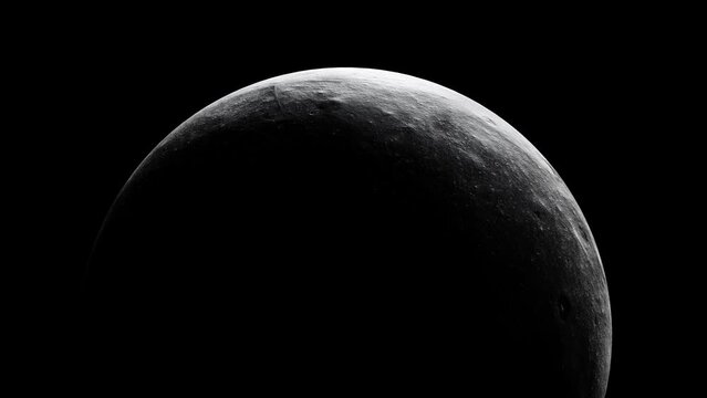 Moon satellite footage with black copy space. Moonlight 4k Video of spinning Moon.