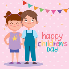 happy children day lettering and kids