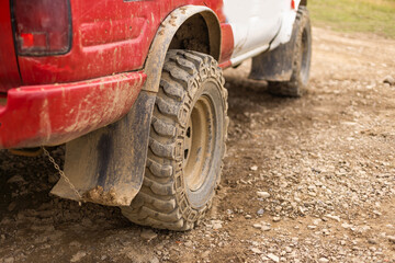 The big dirty SUV wheel. The big dirty car's wheel.