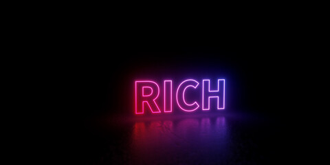  Rich wordmark word text 3d rendered outline neon style illustration isolated on black background
