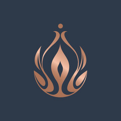 Candle fire, abstract lotus flower logo isolated on dark background.Mindfulness, relaxation, meditation icon. Elegant, luxury style illustration. Inner flame symbol.