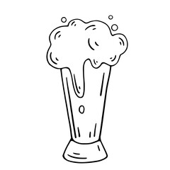 Linear sketch, doodle of an alcoholic drink, a glass of foamy beer.Vector illustrator.