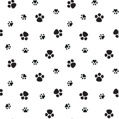 Fototapeta na wymiar Animals paws prints seamless pattern. Cute black footprints shape on white background. Print for textiles and wallpaper. Vector illustration.