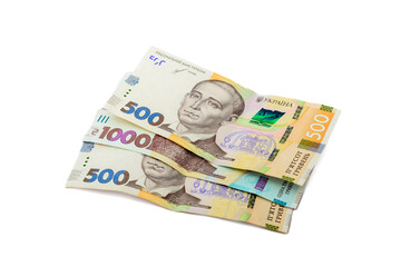 Ukrainian banknotes isolated on white background. Money