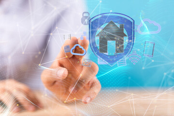 home data. Digital cyberspace with particles and Digital data network connections concept.