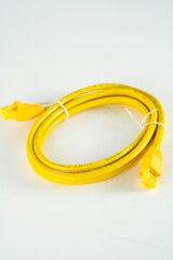 yellow network cable isolated white background