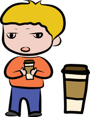 Errand Boy with To Go Cup Coffee Vector Illustration