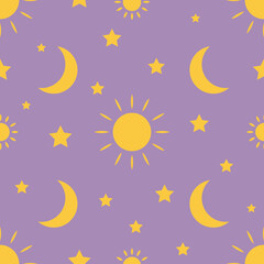 seamless pattern with sun, stars and moon.