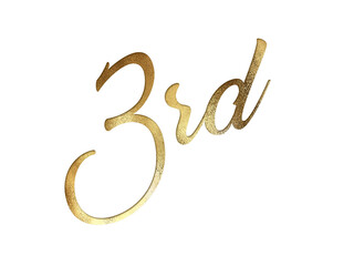 Gold glitter isolated hand writing word third on transparent background