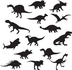 Black dinosaur silhouettes set for kids