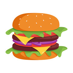Double cheeseburger or burger . Flat Vector illustration icon. juicy bright cheeseburger isolated on white background. fastfood