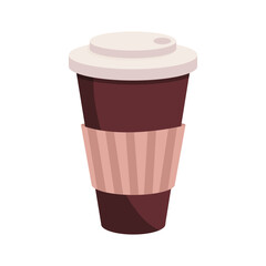 a glass of hot coffee with a lid. drink in a paper glass on a white background. flat icon