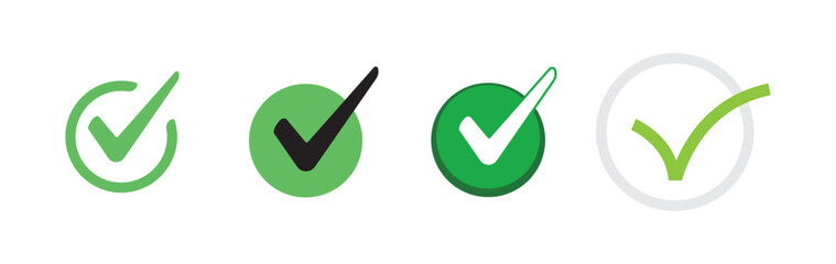 Check mark icons. Green tick approval.