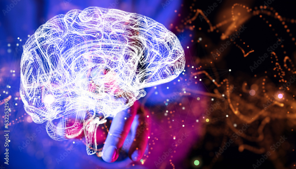 Poster Hand touching brain and network connection