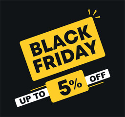 5% off. Sale of offers and special prices. Advertisement for purchases. Black friday campaign. Retail, store. Vector illustration