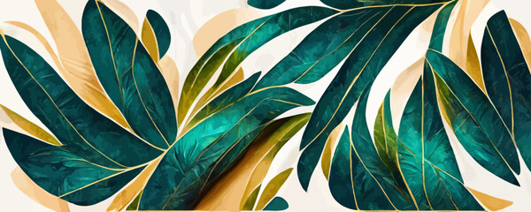 luxury abstract art background with tropical leaves