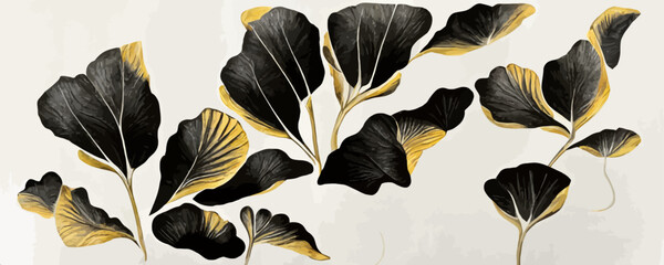 luxury black and white background with tropical gold