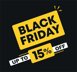 15% off. Sale of offers and special prices. Advertisement for purchases. Black friday campaign. Retail, store. Vector illustration