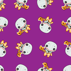 Vector pattern with halloween illustration character and lilac background