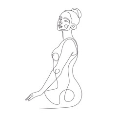 Woman sitting position linear drawing line art illustration artwork