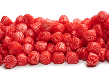 Red round tasty gummy candies islolated on a white background.