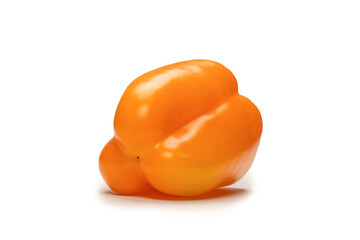 Orange bell pepper isolated on white background. Top view.  Copy space.