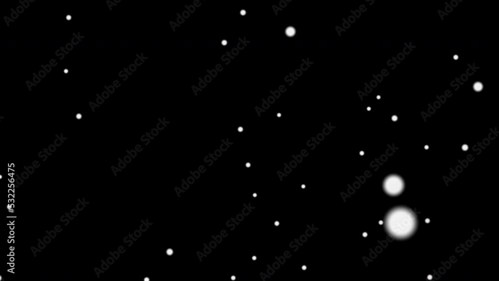 Poster futuristic fireflies randomly move in space. 3d. 4k. flying white round fireflies.