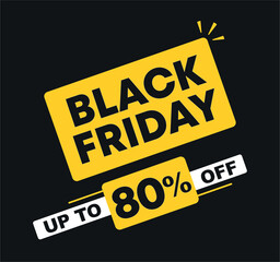 80% off. Sale of offers and special prices. Advertisement for purchases. Black friday campaign. Retail, store. Vector illustration