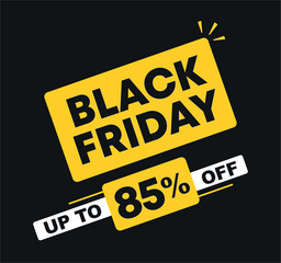 85% off. Sale of offers and special prices. Advertisement for purchases. Black friday campaign. Retail, store. Vector illustration