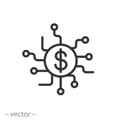 electronic money icon, digital currency, cyber financial technology, thin line web symbol on white background - editable stroke vector illustration