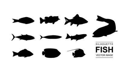 vector set of isolated fish silhouette