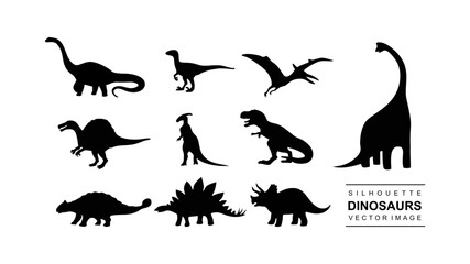 vector set of isolated dinosaur silhouette