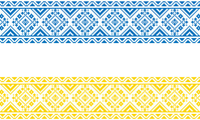 Ukrainian ornament elements embroidery for Knitting. Geometric picture. Pixels embroidered