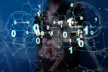 Neural network 3D illustration. Big data and cybersecurity