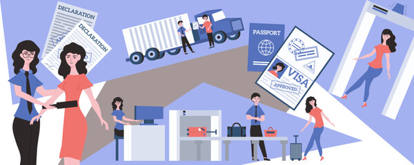 Fototapeta premium Customs Control Flat Collage