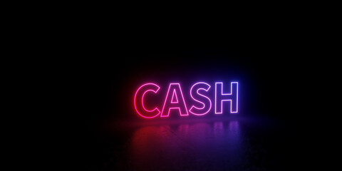 Cash wordmark word text 3d rendered outline neon style illustration isolated on black background