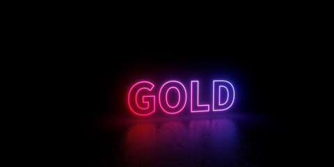 Gold wordmark word text 3d rendered outline neon style illustration isolated on black background