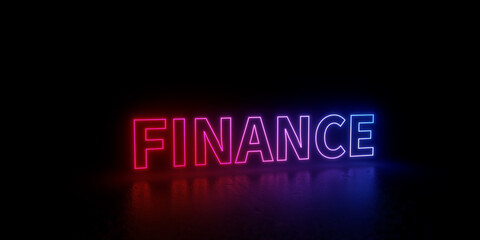 Finance wordmark word text 3d rendered outline neon style illustration isolated on black background
